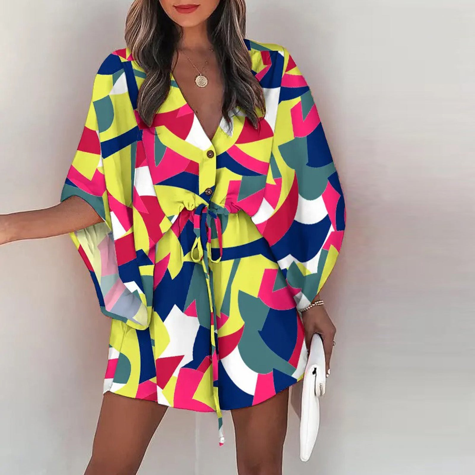 Robe Courte Manches Volantes Summer Color