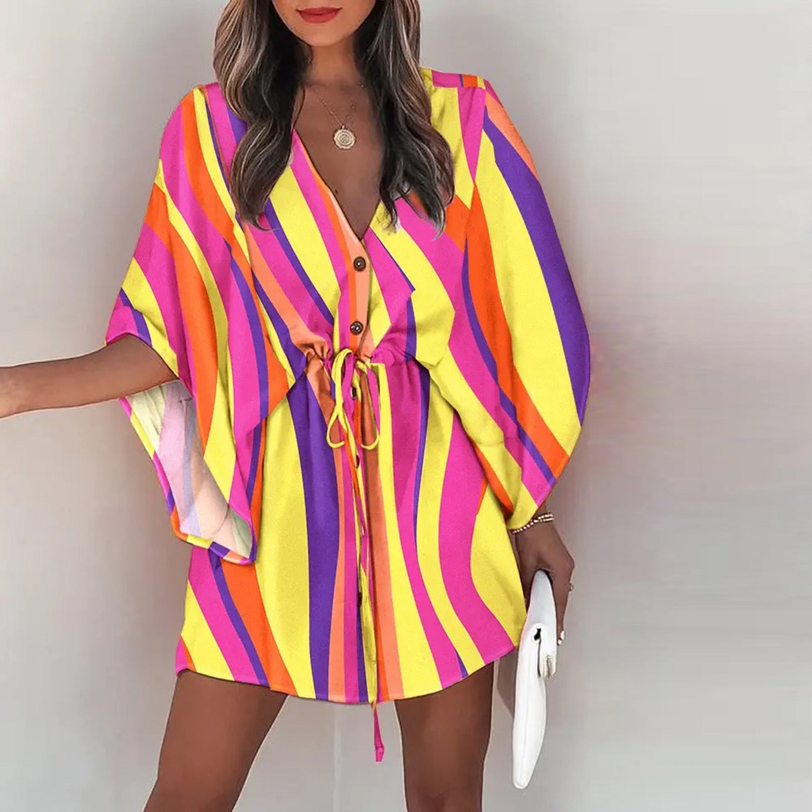Robe Courte Manches Volantes Summer Color